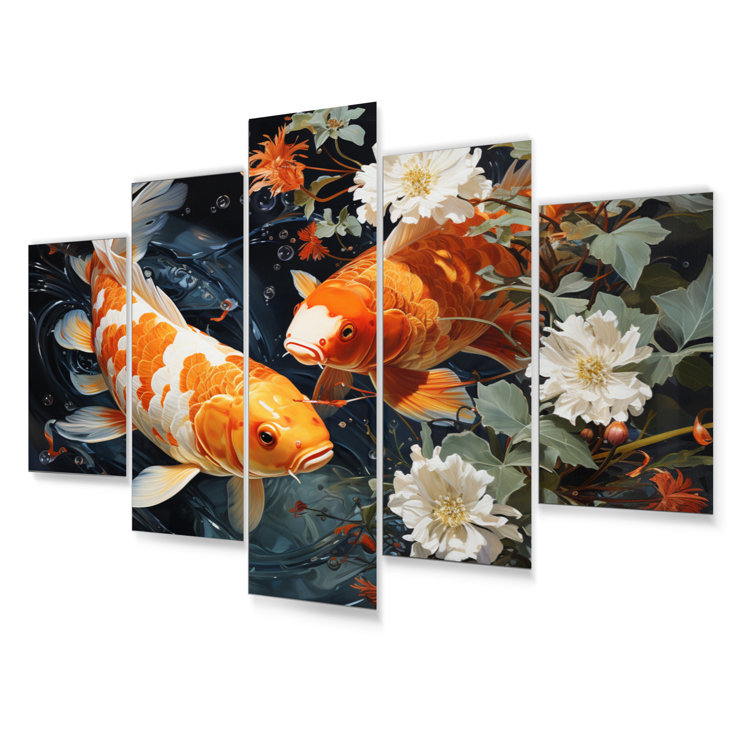 Bay Isle Home Asian Art Koi Dance II Asian Metal Wall Art Set